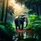 Elephant in the jungle, panoramic shot of an elephant in the jungle Generative AI