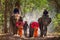 Elephant mahout portrait. Elephant Ritual Making or Wild Elephant Catching. The mahout and the elephant at surin, Thailand