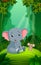 Elephant and mouse in the clear and green forest