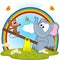 Elephant and mouse riding on seesaw