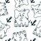 Elephant pirate seamless pattern in outline doodle style