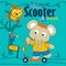 Elephant playing scooter funny cartoon,vector illustration