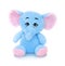 Elephant plushie doll isolated on white background with shadow reflection. Elephant plush stuffed puppet on white backdrop.