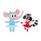 Elephant and raccoon, puppy and kitten characters dancing ballet together