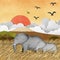 Elephant in Safari field recycled paper background