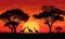 elephant safari nature silhouette sunset giraffe wildlife wild animal africa. Generative AI.