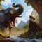 Elephant scared alarmed by bee in African forest illustration