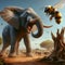 Elephant scared alarmed by bee in African savannah illustration