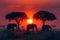 Elephant Silhouettes at Dusk: Serenity in Savanna. Concept Wildlife Photography, Nature in Africa, Sunset Scenes, Animal