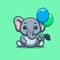 Elephant Sitting Hold Balloon Cute Creative Kawaii