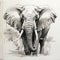 Elephant Sketch Expressionism On White Background