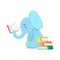 Elephant Smiling Bookworm Zoo Character Reading A Book Cartoon Illustration Part Of Animals In Library Collection