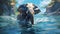 Elephant Speedpainting: Energetic Expressions In Blue Water