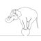 Elephant standing on a ball, continuous one line drawing, circus trick. Black and white vector illustration