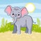 Elephant stands in the savannah. Vector illustration