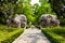 Elephant statues in the sacred way in Ming Xiaoling Mausoleum, located on mount Zijin, Nanjing, Jiangsu Province, China.