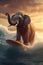 Elephant surfer on a surfboard, having fun on the sea waves