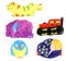 Elephant, tractor, owl, baby sleeps at night, crococot. Children`s set of toys drawn by pencils on a white background to use as