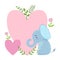 Elephant With Two Big Hearts And Plants Vector Sticker, Template St. Valentines Day Message Element Missing Text With