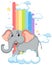 An elephant with vibrant rainbow and clouds