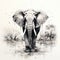 Elephant Walking In Water: Hyperrealistic Ink Wash Painting