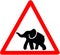 Elephant warning red circle warning road sign, isolated on white background.