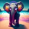 Elephant wearing a headphone enjoying the sun at the beach on sososity, Generative AI