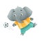 Elephant wild African animal playing soccer. Cute football mascot in sports uniform cartoon vector illustration