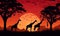 elephant wild safari africa nature giraffe animal silhouette wildlife sunset. Generative AI.