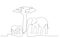 Elephants family near tree baobab, african landscapes line drawing vector