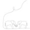 Elephants family near tree drawing. Vector