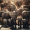 Elephants gathering at a waterhole during a scorching afternoon