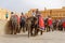 Elephants and mahouts in courtyard of Amber fort India