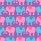 Elephants seamless pattern. Blue and pink animals of jungle.