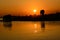 Elephants silhouetted and their reflections in a safari sunset