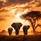 Elephants Walking in the Savanna at Sunset (AI Generated)