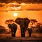 Elephants Walking in the Savanna at Sunset (AI Generated)