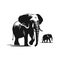 Elephants on white background. Vector silhouette illustration of elephants