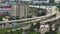 Elevated American wide freeway in Tampa, Florida with fast moving cars and trucks. USA transportation infrastructure