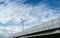 Elevated concrete highway and street lamp pole. Overpass concrete road. Road flyover. Modern motorway. Transportation