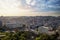 Elevated panorama of the skyline of Lisbon, Portugal, during golden sunrise