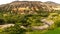 Elevated panoramic view of the Mountains in Thompson-Nicola Regional District between Clinton and Cache Creek along highway 97,