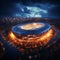 Elevated perspective, 3D top down captures night stadiums grand soccer ambiance