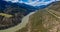 Elevated perspective view of the Fraser River flowing in the rugged Fraser Canyon