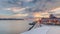 Elevated sunset view of the Padrao dos Descobrimentos Monument to the Discoveries timelapse famous monument on the banks