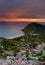 Elevated view of the coast near Terracina, Italy, at sunset