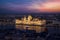 Elevated view of the illuminated Hungarian Parliament Building at the river Danube