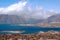 Elevated view of Lake Potrerillos, in the province of Mendoza, Argentina.