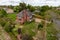 Elevated view of large suburban detached house in England