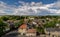 An elevated view of roof tops of a village